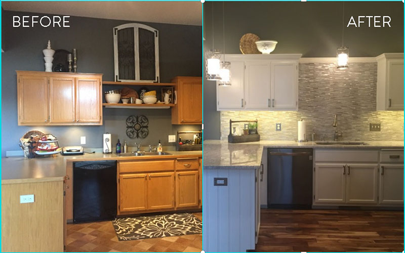 Interior kitchen before and after comparison